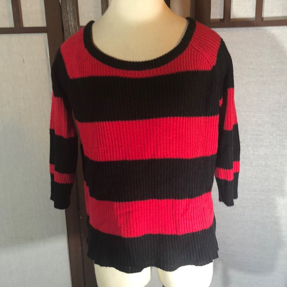Derek Heart Stripy Punk Sweater/ Grunge /Kurt Cobain /size L/100% acrylic/bl&rd